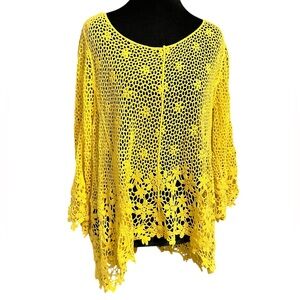 Women's Le Dor Yellow Crochet Knit Top 1X
